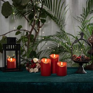 Bougies Pilier LED sans Flamme à Piles en Paraffine Bourgogne <span class=keywords><strong>avec</strong></span> Télécommande et Minuteur, Décoration de Noël et d'Halloween en Plastique - Product Image 2