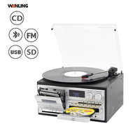 Tourne-disque rétro multifonctionnel avec lecteur de musique USB, SD, CD, cassette, radio AM/FM, lecteur de disques vinyles tout-en-un