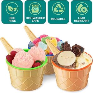 Ensemble de coupes à glace en plastique empilables avec cuillères, tasses à dessert colorées pour enfants pour les fêtes - Product Image 6