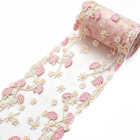 Tissu en dentelle de tulle brodé floral rose, maille douce pour robe, soutien-gorge, sous-vêtements, chapeau