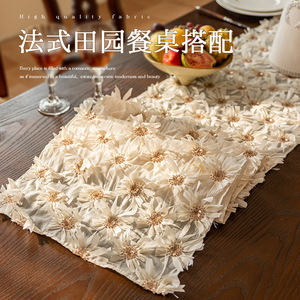 French country style <b>table</b> <b>runner</b>, chiffon three-dimensional floral embroidered tablecloth, long strip of <b>table</b> decoration, - Product Image 3