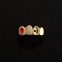 Grilles dentaires en laiton plaqué or avec zircon, style hip-hop rouge à 4 dents pointues, personnalité vampire, cadeaux de fête, vente chaude