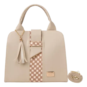 Bolso Tote Beige para Mujer Fana Malu, Piel Sintética, Estilo Casual, Dos Asas, Patrón Geométrico, Solapa, Ligero, Duradero, Uso Diario - Product Image 1