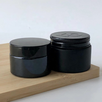 Pot en verre ambré épais rechargeable de 30 g pour maquillage, baume à lèvres, crème visage, avec couvercle noir et spatule