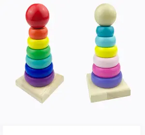 Eğitici oyunlar renkli çocuk oyuncakları ahşap gökkuşağı kulesi tuğla sıralama ve istifleme oyuncak