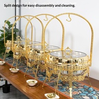 Chauffe-plat de luxe BOSAI 9L doré à couvercle suspendu, en acier inoxydable à motifs, alimenté à l'alcool, pour hôtels