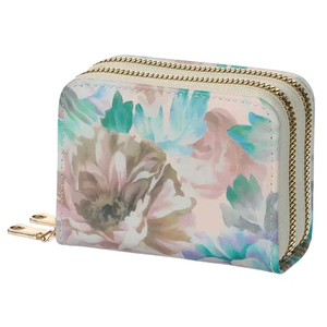 Cartera de Mujer, Portátil, Corta, con Doble Cremallera, Diseño Floral, para Guardar Tarjetas, de Cuero Sintético, para Uso Diario - Product Image 2