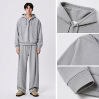 Ensemble de survêtement thermique d'hiver pour homme, sweat à capuche et pantalon large avec cordon de serrage, style streetwear oversize, vente en gros