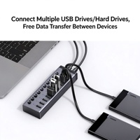 UGREEN Hub USB 3.0 10 Port dengan Sakelar Independen, Casing Aluminium 1m, Adaptor Daya 12V 4A, Pengisian Daya BC1.2
