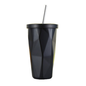 Vaso con Pajita de 500 ml con Diseño de Diamantes, Taza de Café de Acero Inoxidable con Aislamiento al Vacío de Doble Pared, con Pajita de Metal y Logotipo Personalizado - Product Image 6