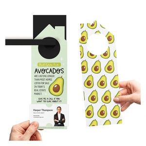 Colgadores de puerta personalizados de cartón con diseño de aguacate para inmobiliarias, volantes, etiquetas, marketing inmobiliario - Product Image 1