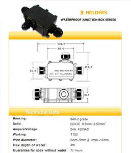 M686-3P IP68防水ジャンクションボックス、端子台付き<span class=keywords><strong>3</strong></span>ケーブルグランド屋外街路灯接続ボックス - Product Image 5