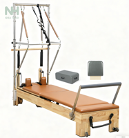 Reformer Pilates en chêne, équipement de fitness multifonctionnel en bois clair pour studio de Pilates esthétique