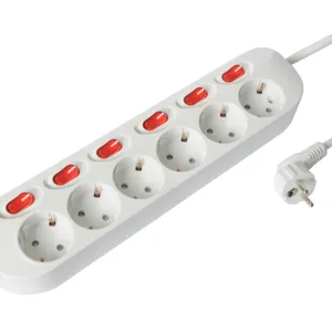 Multi Socket SAFELINE 6 ways 16A 230V~ with children protection and individual luminous switch with fixtion of screw Schuko 16A