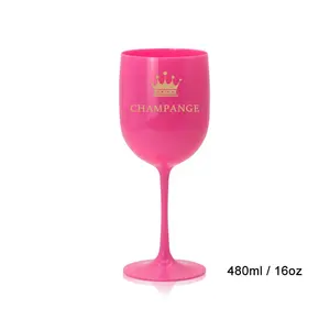 Copa acrílica de plástico para vino, copa de champán personalizada con logotipo, color rosa, 480ml, 16oz