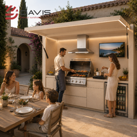 Système d'armoires de cuisine extérieure OEM ODM avec îlot barbecue, évier, rangement et comptoir en acier inoxydable – Production en usine