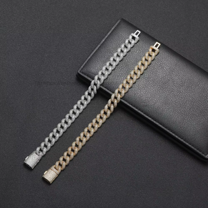 12Mm Box Buckle <b>Cuban</b> Bracelet Hip Hop Full Zirconium Men's Bracelet Tanjing Fashion Lijing Necklace - Product Image 1