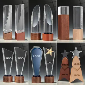 Premios de trofeo de madera de vidrio blanco, base de madera para regalos de graduación o regalo de recuerdo de lujo