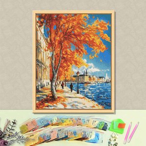 Kit de Pintura de Diamantes 5D, Paisaje Otoñal con Árbol, con Marco, Taladro Redondo, Manualidades, Decoración Artística, Rectángulo 43x54cm - Product Image 1