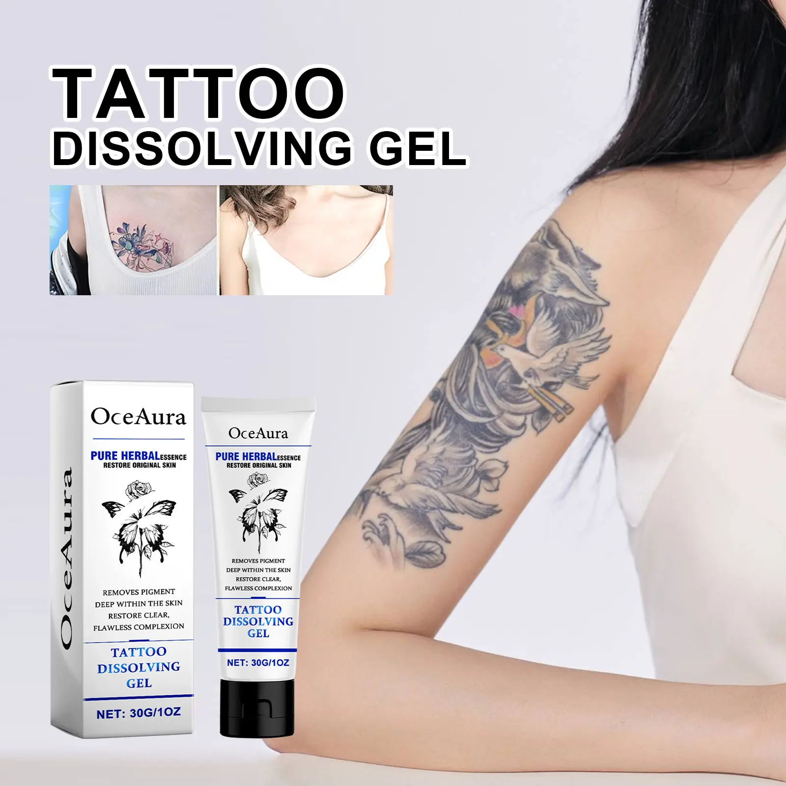 OceAura gel per la cura del tatuaggio idratante per la riparazione della pelle con stampa del tatuaggio crema per il collo