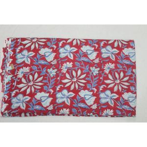 Tissu en coton imprimé floral rouge et bleu 110 GSM pour rideaux, couches, textiles de maison, sacs, accessoires au meilleur prix - Product Image 5