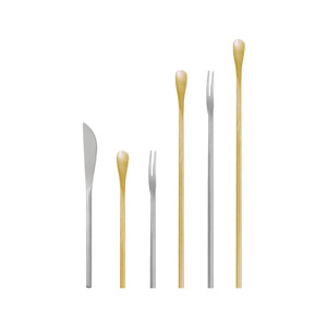 Juego de cuchara y tenedor de mango largo estilo japonés de acero inoxidable 304, utensilios reutilizables para mezclar cócteles y postres - Product Image 5