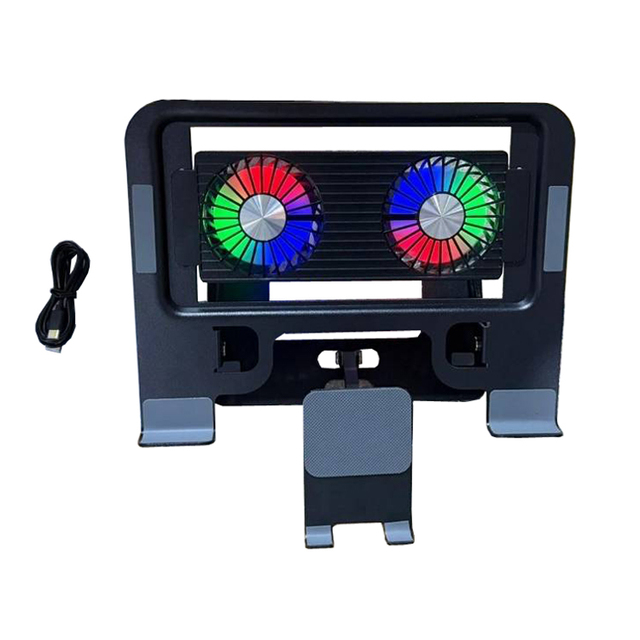Wholesale New RGB Cooling Fan Pad 10KG Capacity Carbon Steel Notebook Holder Folding 2 Fans Laptop Stand Stable Phone Holder
