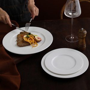 Grosir harga murah piring Plat datar 10.5 inci besar putih murni Hotel bulat keramik porselen piring makan Set UNTUK RESTORAN - Product Image 3