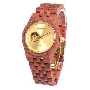 Montre automatique à quartz BEDATE pour homme, cadran ajouré avec résistance à l'eau 3ATM, style bois - Product Image 6
