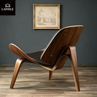 Fauteuil lounge Mid-Century Modern Shell, structure en contreplaqué, revêtement en cuir, fauteuil d'appoint pour salon, bureau à domicile, hôtel