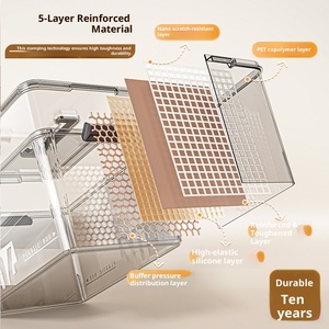 पोर्टेबल डबल-लेयर डिब्बे प्लास्टिक भंडारण बॉक्स पारदर्शी घरेलू भंडारण बॉक्स आयताकार बहु-कार्यात्मक हार्डवेयर - Product Image 4