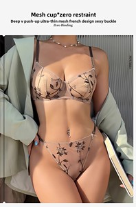 Set Reggiseno e Perizoma in Pizzo Ricamato Stile Francese, Coppe Piccole Push-up, Trasparente con Spalline Regolabili, Taglie 32-38, 3 Colori - Product Image 4