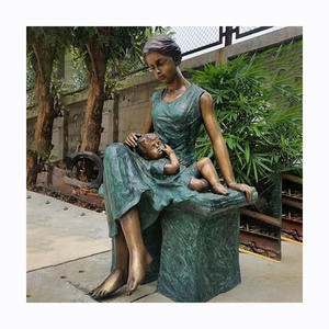 Dijual Patung Logam Seni Perunggu Dekorasi Taman Ukuran Hidup Patung Kuningan Ibu dan Anak - Product Image 3