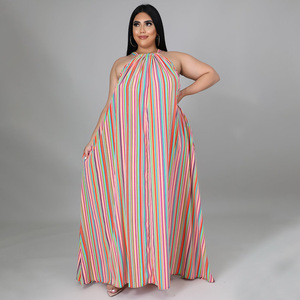 Abito a Righe N7274 <span class=keywords><strong>Taglie</strong></span> <span class=keywords><strong>Forti</strong></span>, <span class=keywords><strong>Abbigliamento</strong></span> Donna Vestibilità Ampia Stile Europeo e Americano Casual Extra Large - Product Image 3