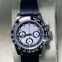 Montre-bracelet mécanique automatique chronographe avec 3 sous-cadrans, lunette en céramique, tachymètre, bracelet en caoutchouc noir, index lumineux, étanche