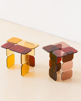 Table d'appoint Memphis en verre coloré, style patchwork géométrique, table d'appoint vintage en verre dégradé
