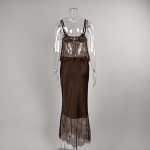 QINSI Robe de nuit élégante à bretelles et décolleté plongeant, sexy, avec empiècements en dentelle, <span class=keywords><strong>dos</strong></span> <span class=keywords><strong>nu</strong></span>, <span class=keywords><strong>longue</strong></span>, en satin - Product Image 5