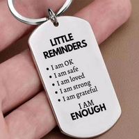 Vente en gros de porte-clés rectangulaires personnalisés en acier inoxydable couleur argent, avec messages inspirants et rappels doux, pour cadeau