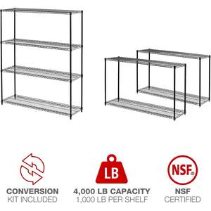 Kit de démarrage d'étagères métalliques polyvalentes Alera à 4 niveaux 60 x 18 x 72 Noir Anthracite+ pour garages - Product Image 5