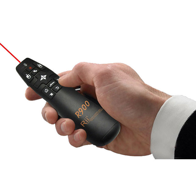 Rii Wireless Air Mouse PPT Presenter R900 with Six-Axis Gyroscope Red Laser Pointer 15m Control Distance and Customized Logo
