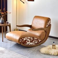 Fauteuil à bascule extensible en bois de style nordique moderne et luxueux avec revêtement en cuir rembourré pour