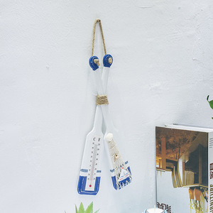 Mediterranean Style Double Oar Wall Hanging Home Decor With Temperature <b>Gauge</b> For Indoor Outdoor Use - Product Image 2