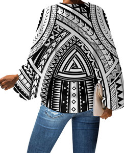 Plus Size Frau Kleidung Hawaiian Tribal Pattern Blumen Chiffon Blusen Vneck Kanaka Maoli Island Print Kleidung Plus Size T-Shirt - Product Image 1