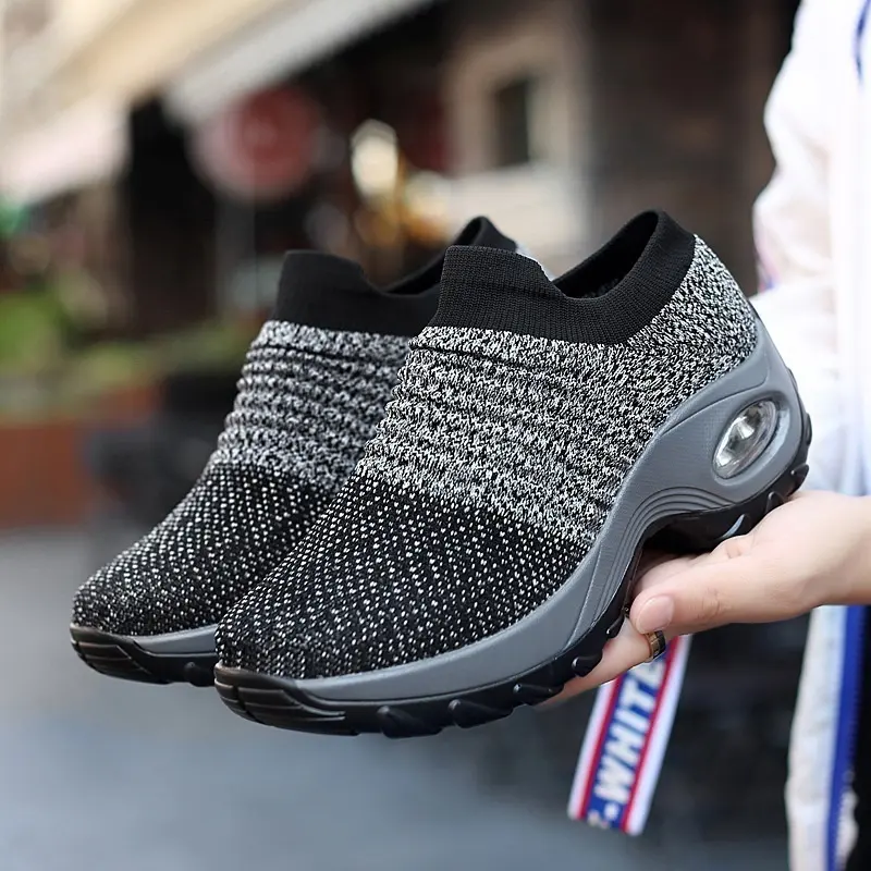 Knitted Breathable Air Cushion Lightweight Soft Comfortable Breathable Mesh Surface Heightening Ladies Casual Shoes for Women
