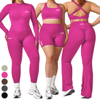 Ensemble de sport et yoga 4 pièces pour femmes grandes tailles, avec bretelles croisées, taille haute, respirant, anti-plis, pantalon évasé, OEM ODM