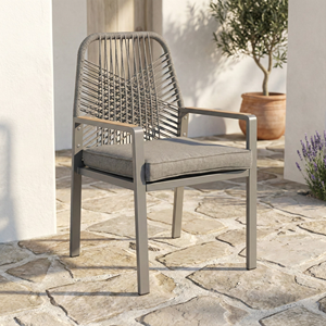 Silla <span class=keywords><strong>de</strong></span> Comedor Moderna <span class=keywords><strong>para</strong></span> Exteriores, Silla <span class=keywords><strong>de</strong></span> Ratán Tejido con Estructura <span class=keywords><strong>de</strong></span> Acero y Reposabrazos con Aspecto <span class=keywords><strong>de</strong></span> Madera Termotransferida <span class=keywords><strong>para</strong></span> Jardín o Restaurante - Product Image 2