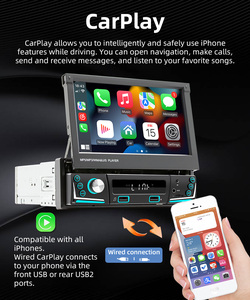 Phổ 7 inch cảm ứng 1 DIN đài phát thanh xe máy nghe nhạc được xây dựng trong không dây Carplay & Android tự động gương liên kết USB AUX Stereo Bảng điều khiển - Product Image 3