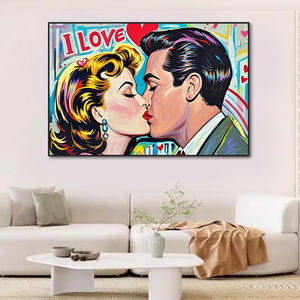Decoración moderna para el hogar Graffiti Diseño popular Decoración artística Pinturas "Te amo" Besando Pareja Carteles Pintura al óleo <span class=keywords><strong>Mural</strong></span> - Product Image 3