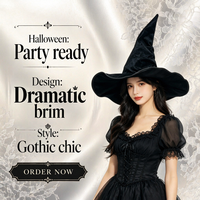 Chapeau de sorcière élégant à large bord en velours pour femmes - Accessoire de cosplay gothique pour Halloween