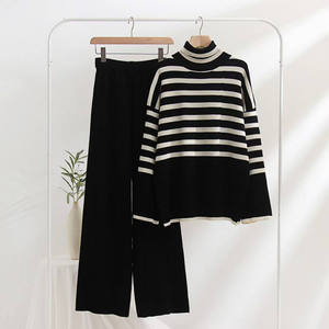 Ensemble 2 pièces pour <span class=keywords><strong>femme</strong></span>, mode hiver 2023, pull à <span class=keywords><strong>col</strong></span> <span class=keywords><strong>roulé</strong></span> rayé décontracté, tricot ample, pantalon, <span class=keywords><strong>taille</strong></span> plus - Product Image 6